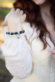 Black Glass Flower Keepsake Urn Heart Bracelet - Fill at Home